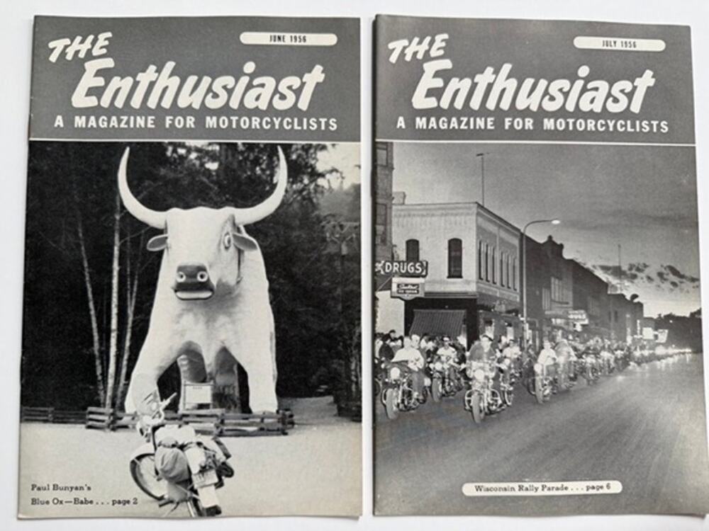 2 Rare 1956 The Enthusiast Motorcycle Magazines June & July Harley Davidson